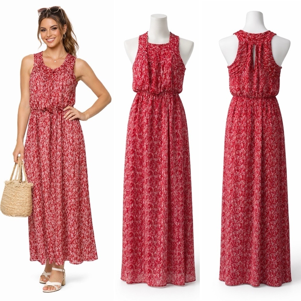 490 Studio M | NWOT Red Abstract Print Boho Sleeveless Maxi Dress (size XS/S)
